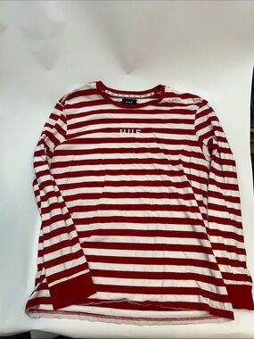 HUF Red and White Striped Crewneck Long Sleeve (Minor Stains Throughout)